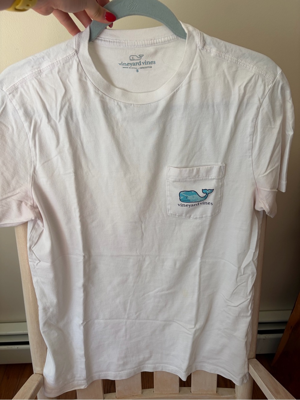 Vineyard Vines White Pocket Tee with Blue Whale Patch